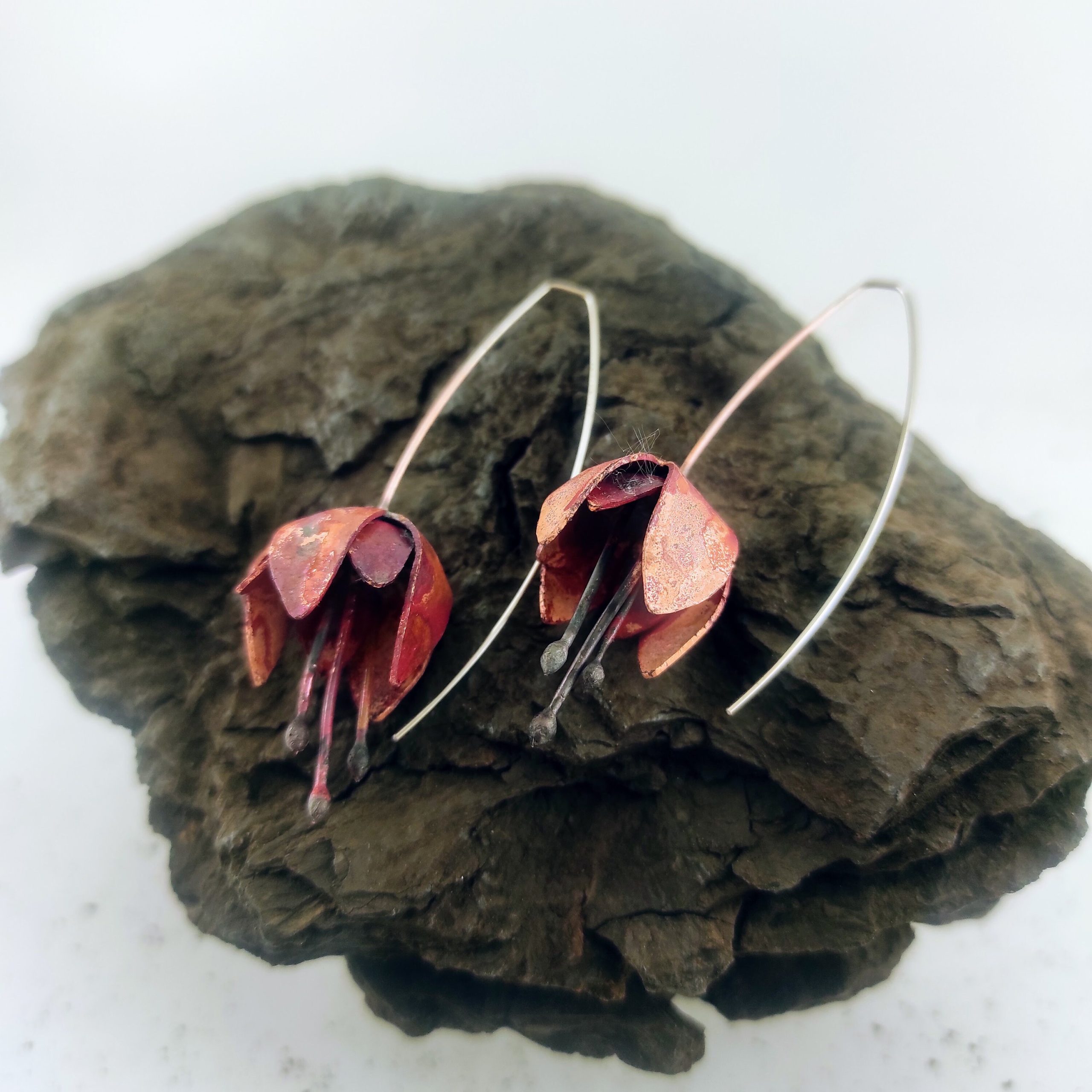 Flower Earrings Copper Earrings Dangle Earrings Botanica Jewelry Wedding Earrings Long Flower earrings
