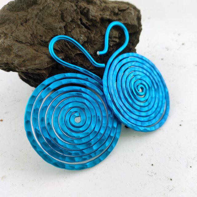 3.14 inches Earrings / 8 gauge Spiral Hoops / Stretched Lobes / Ear Weights / Turquoise Colour Earrings