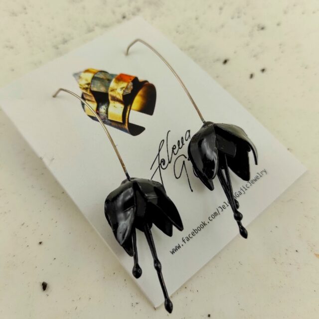 Black Flower Earrings  Delicate Earrings